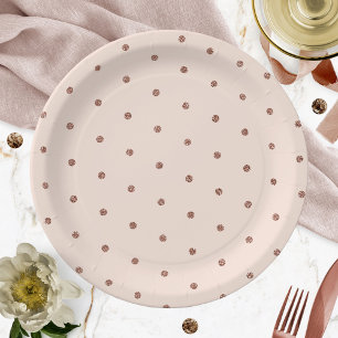 Pink Blush Rose Gold Glitter Polka Dot Pattern Paper Plates