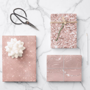 Pink Blush Rose Gold Glitzy Glitter Glam Birthday Wrapping Paper Sheets