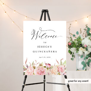 Pink, Blush, Rose Gold Quinceñera Welcome Sign