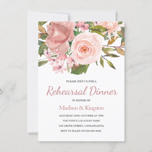 Pink Blush Rose Gold Rehearsal Dinner Invite