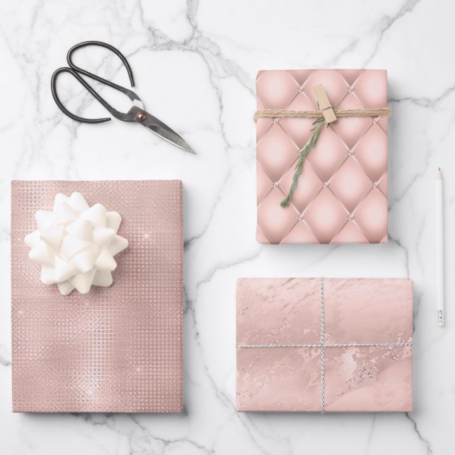 Pink Blush Rose Gold Sparkle Glam Birthday  Wrapping Paper Sheets (Front)