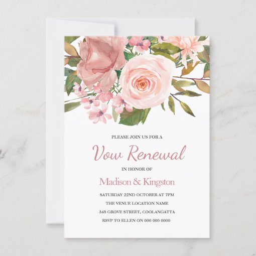 Pink Blush Rose Gold Vow Renewal Invite Zazzle