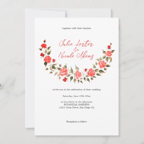 Pink Blush Rose Leaves Scented Flowers Wedding Invitation