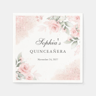 Pink Blush Rose Quinceanera  Napkins