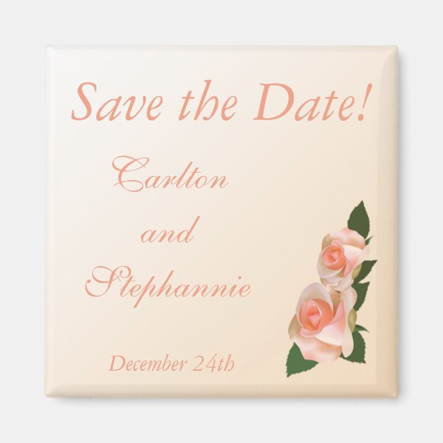 Pink Blush Rose Wedding Magnet Favor (Front)