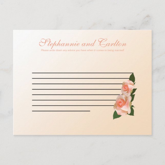 Pink Blush Rose Wedding Writable Advice Card (Front)