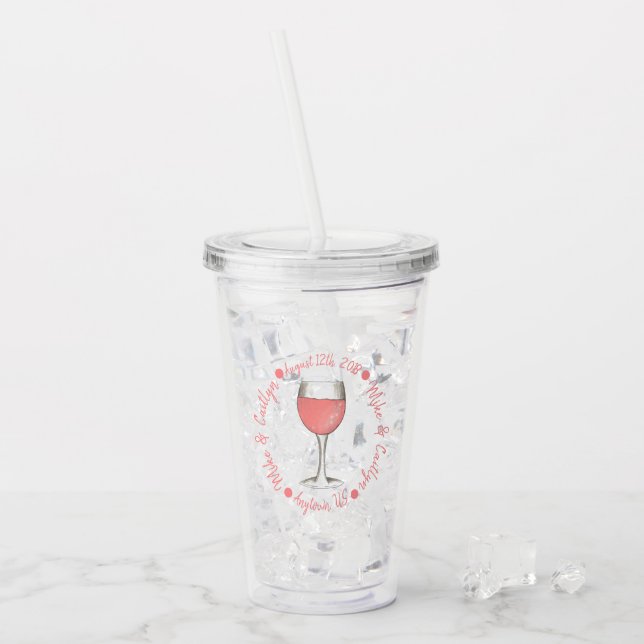 Pink Blush Rosé Wine Glass Bridal Shower Wedding (Front Ice)