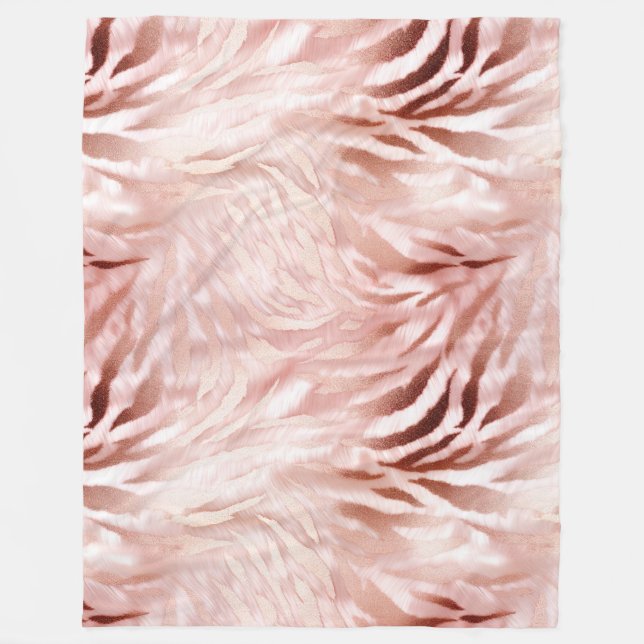 Pink Blush Rose Zebra Animal Fleece Blanket (Front)