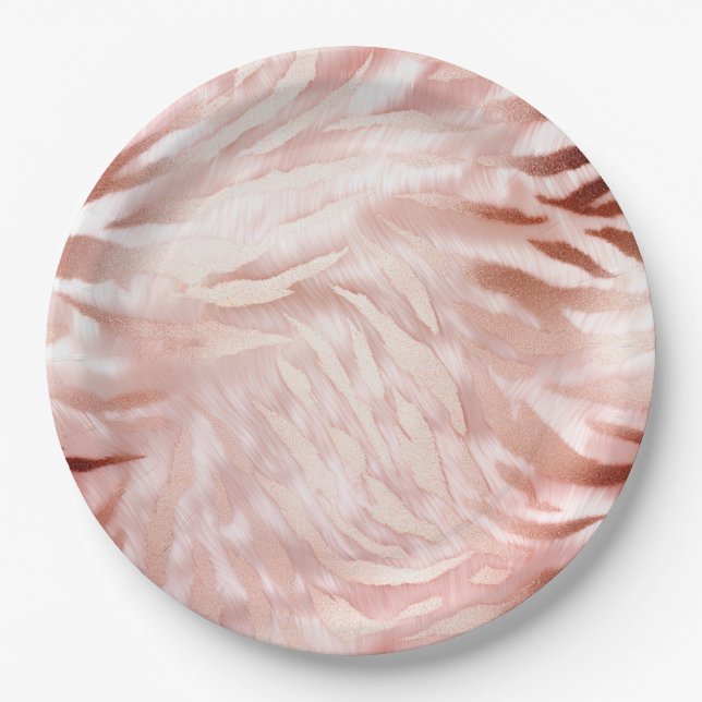Pink Blush Rose Zebra Animal Paper Plates (Front)