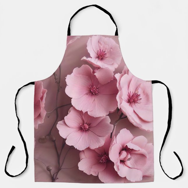  Pink Blush Roses Aesthetic Floral Pattern Apron (Front)