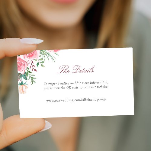 Pink blush roses elegant wedding website details  enclosure card