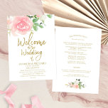Pink Blush Roses Floral Gold Wedding Program<br><div class="desc">Pink Blush Roses Floral Gold Wedding Program</div>
