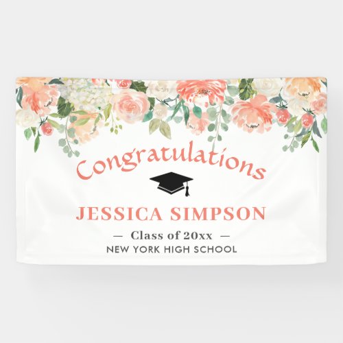 Pink Blush Roses Floral Graduation Class of 2024  Banner