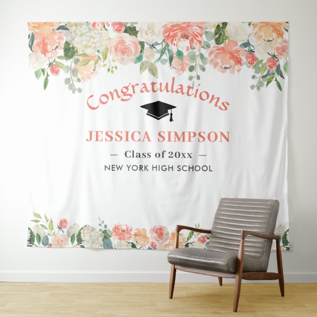 Pink Blush Roses Floral Graduation Photo Backdrop (In Situ (Horizontal))
