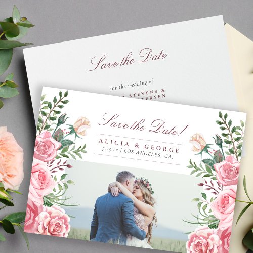 Pink blush roses photo wedding save the date