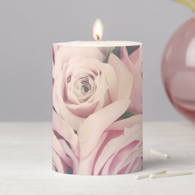 Pink Blush Roses Pillar Candle (In Situ)