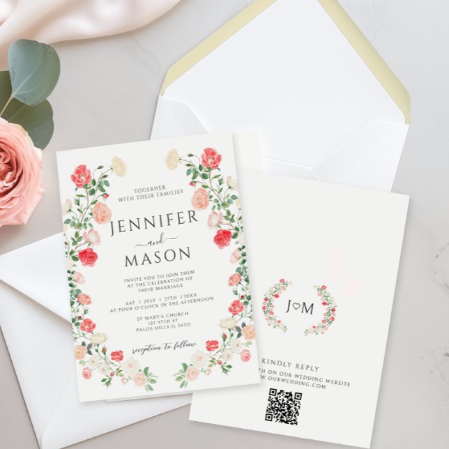 Pink Blush Roses Spring Summer Garden Wedding Invitation (Creator Uploaded)