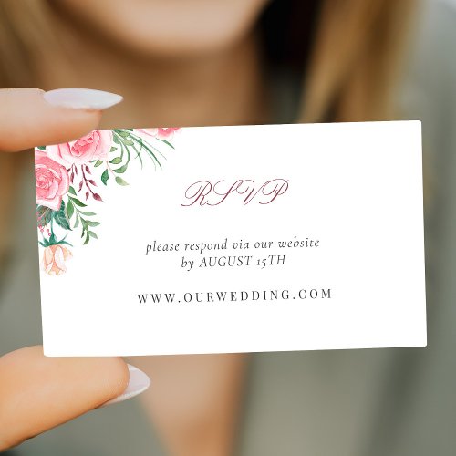 Pink blush roses wedding website RSVP Enclosure Card