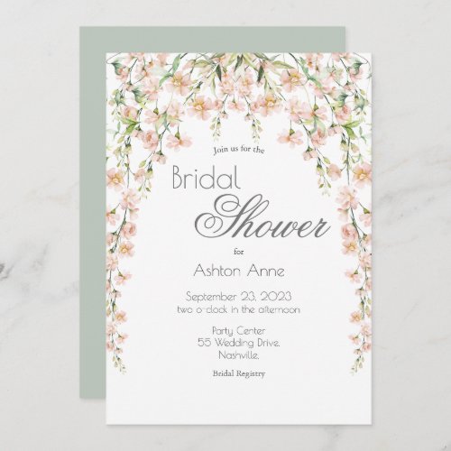 Pink Blush Sage Floral Wildflowers Bridal Shower I Invitation