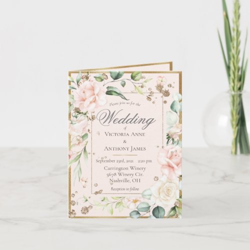 Pink Blush Sage Watercolor Romantic Floral Wedding Invitation
