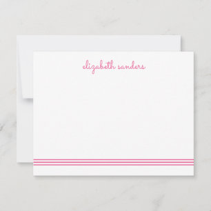 Pink Blush Script Triple Stripe Modern Trendy Note Card