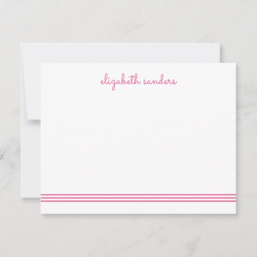 Pink Blush Script Triple Stripe Modern Trendy Note Card