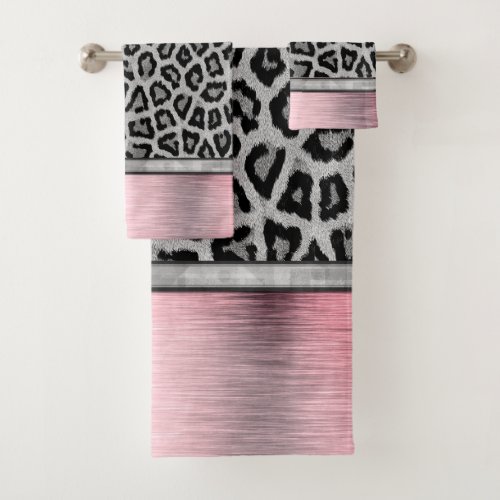 Pink Blush Silver Leopard Print Bath Towel Set