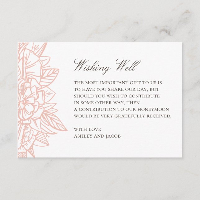 Pink blush simple floral wedding wishing well enclosure card (Front)