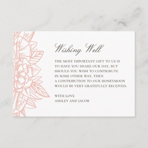 Pink blush simple floral wedding wishing well enclosure card