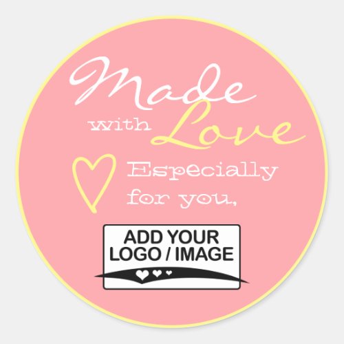 Pink Blush Simple Made with Love Logo Template  Classic Round Sticker