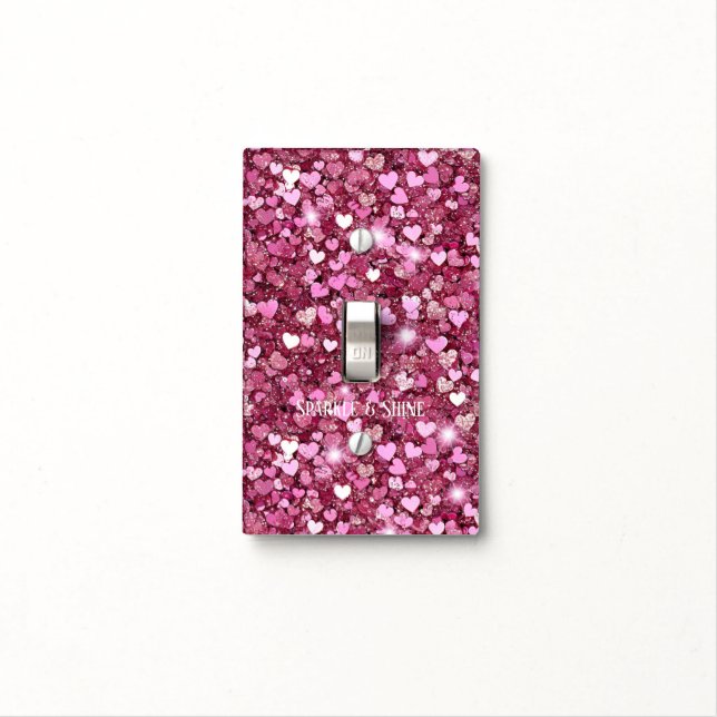Pink Blush Sparkle Hearts Light Switch Cover (In Situ)