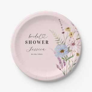 Pink Blush Spring Wildflowers Garden Bridal Shower Paper Plates