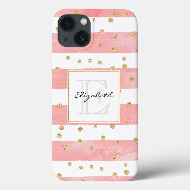Pink Blush Stripes | Faux Gold Confetti Case-Mate iPhone Case (Back)