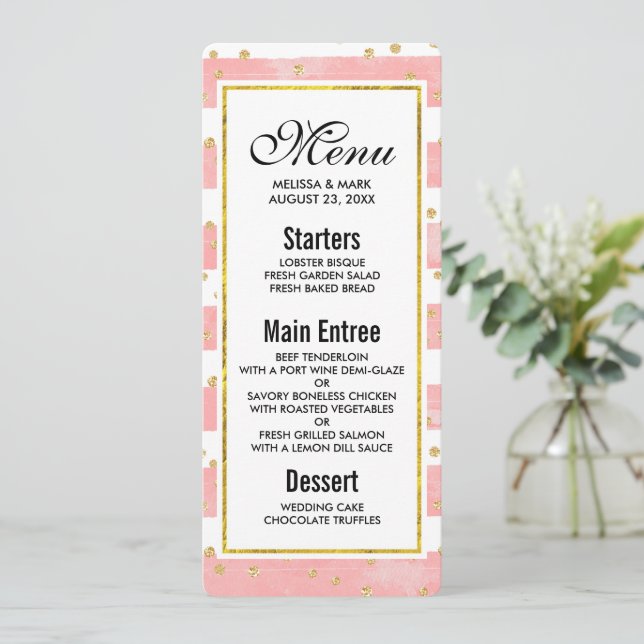 Pink Blush Stripes | Faux Gold Confetti Invitation (Standing Front)