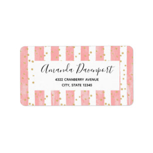 Pink Blush Stripes   Faux Gold Confetti Label