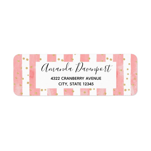 Pink Blush Stripes | Faux Gold Confetti Label (Front)