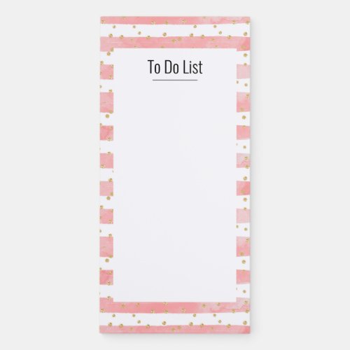 Pink Blush Stripes  Faux Gold Confetti Magnetic Notepad