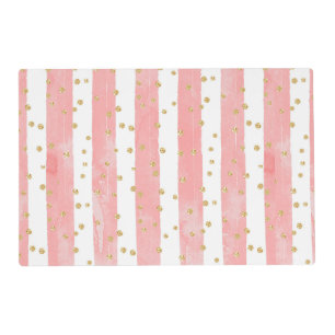 Pink Blush Stripes Faux Gold Confetti Placemat