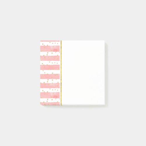 Pink Blush Stripes  Faux Gold Confetti Post_it Notes