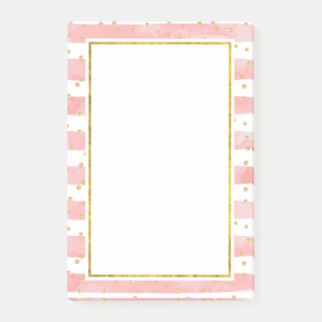 Pink Blush Stripes | Faux Gold Confetti Post-it Notes (Front)