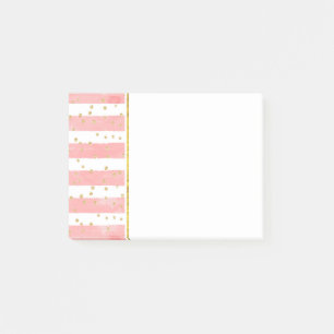 Pink Blush Stripes Faux Gold Confetti Post-it Notes