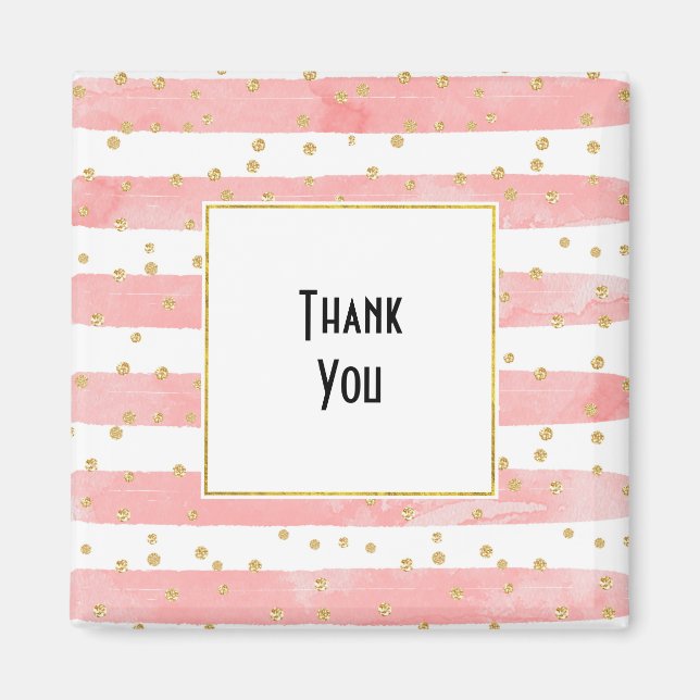 Pink Blush Stripes | Faux Gold Confetti Thank You Magnet (Front)