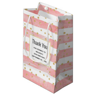 Pink Blush Stripes   Faux Gold Confetti Thank You Small Gift Bag