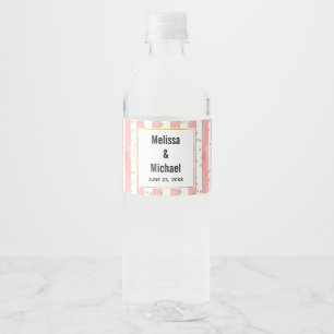 Pink Blush Stripes   Faux Gold Confetti Wedding Water Bottle Label