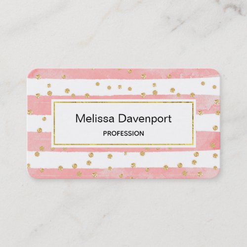 Pink Blush Stripes with Faux Gold Confetti Business Card