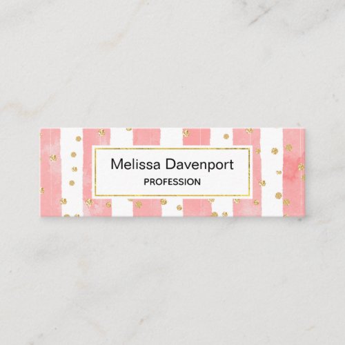 Pink Blush Stripes with Faux Gold Confetti Mini Business Card