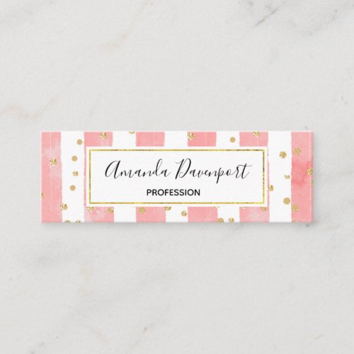 Pink Blush Stripes with Faux Gold Confetti Mini Business Card