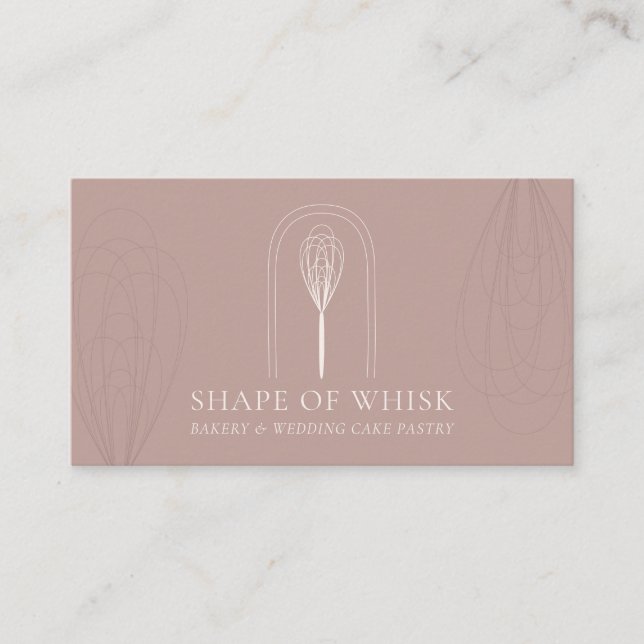 Pink Blush Stylish Whisk Logo Home Bakery Business Card (Front)