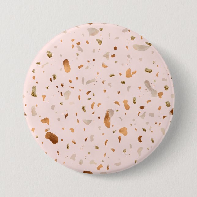 Pink Blush Terrazzo With Gold Copper Spots Button (Front)