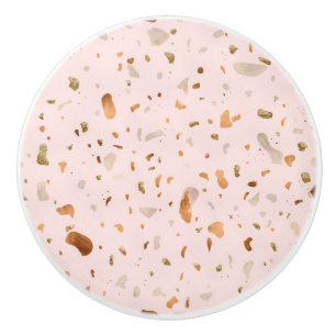 Pink Blush Terrazzo With Gold Copper Spots Ceramic Knob
